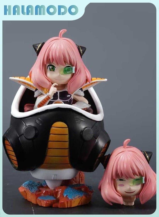 Spy x Family Anya and Frieza Dual-Head Interchangeable Figure,Adorable Anime Model with Whimsical Head Swap, Desk Ornament and Birthday Gift 15.5cm
