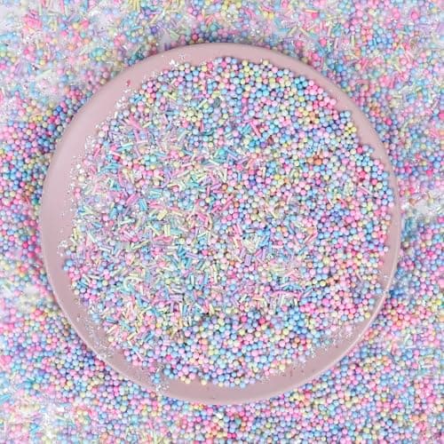 CCINEE 208g Mini Foam Beads Fake Sprinkles Confetti Set Macaron Color Slime Mix Kit for DIY Crafts Slime Making and Party Decor