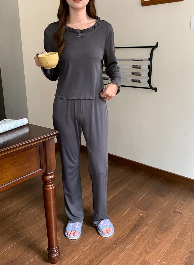 Ruffled Trim Top and Pyjama Set