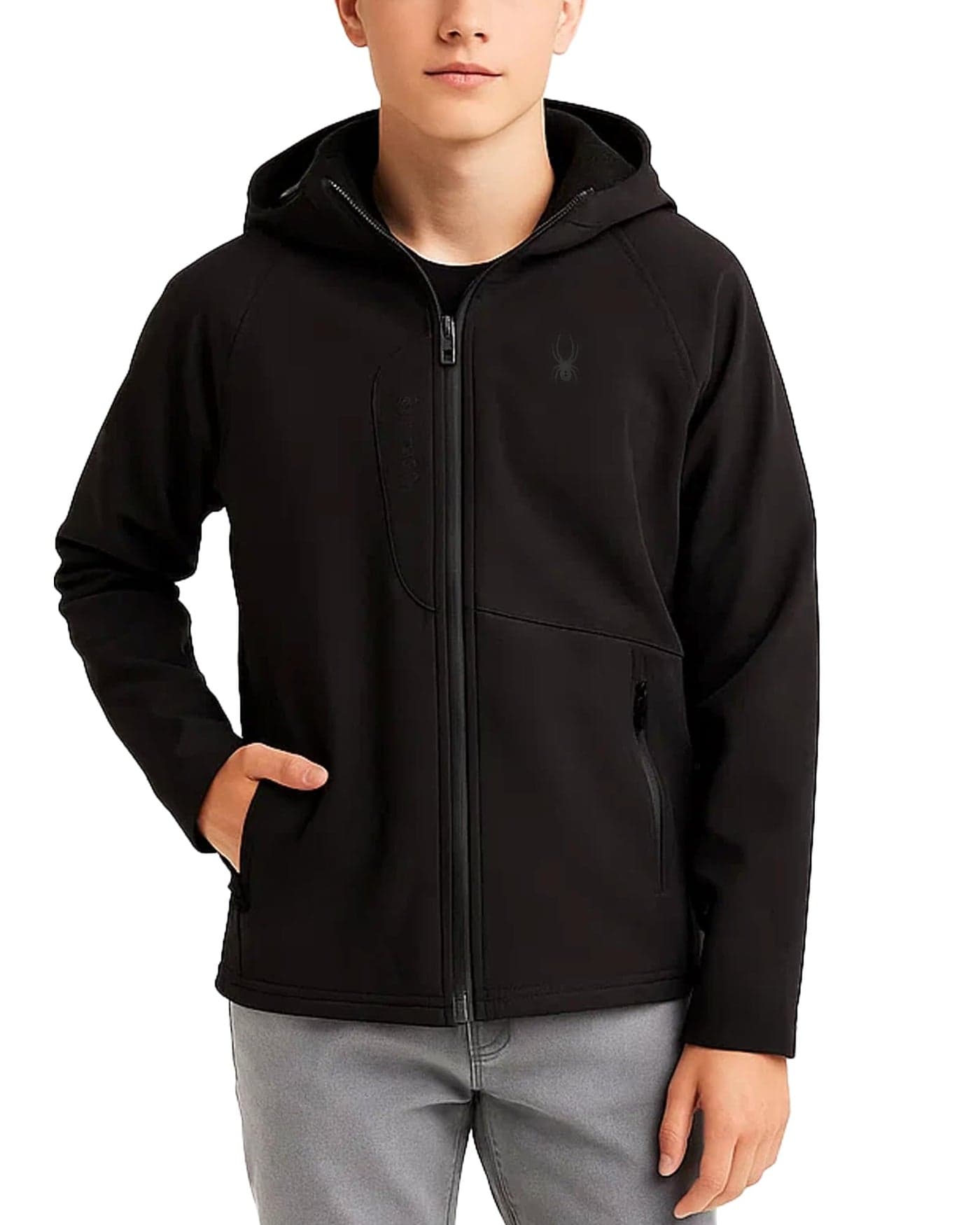 Spyder Boys Softshell Jacket - Cozy Insulated Polar Fleece Lined Softshell Winter Coat Hooded Windbreaker Jacket for Boys, Size 18-20, Black Ink