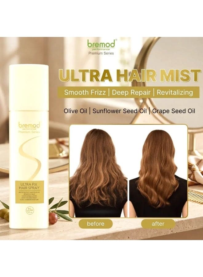 Bremod Ultra Fix Hair Spray Professional Hair Finishing Product for Superior Style Retention. Crafted to deliver long-lasting hold, humidity protection, shine enhancement, and flexible styling performance that keeps hair looking polished, fresh, and well-groomed all day.