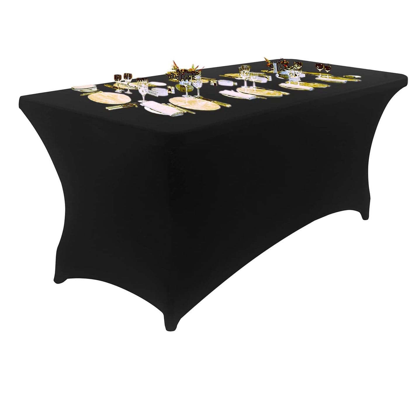 Peomeise 6FT Spandex Table Cover Rectangular Stretch Spandex Tablecloth Black6FT