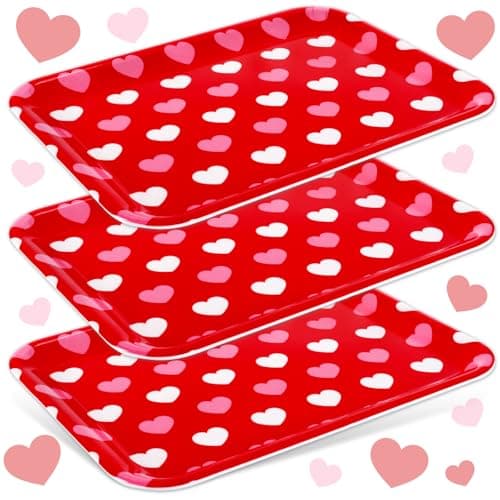 JarThenaAMCS 3Pcs Valentine' s Day Serving Trays Reusable Serving Dishes Red Pink Heart Decorative Platter for Wedding Party Sharing Snacks Fruits Dessert, 13 x 10 Inch