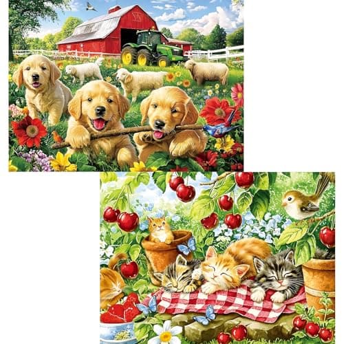 2 Pack 300 Piece Puzzle for Adults Kittens Puppies Jigsaw Puzzle for Adults TeensLarge Piece Puzzle for Kids Ages 810 1012Glossy Sturdy PiecesChallenging Family Game Great Gift Idea205x15 in
