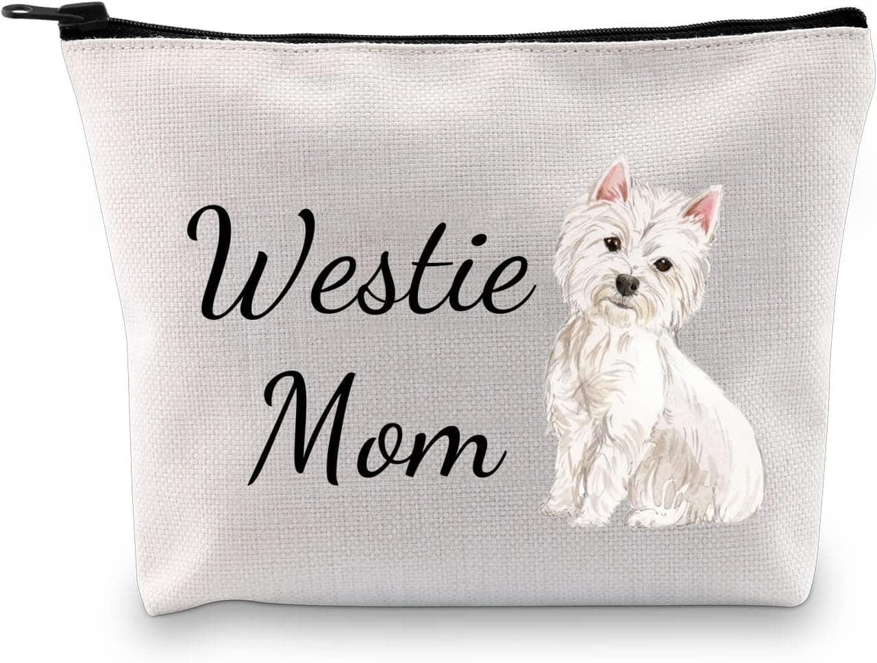 G2TUP Westie Lover Gift Westie Mom Makeup Bag West Highland Terrier Dog Owner Cosmetic Bag Dog Mom Pet Lover Gift Zipper Travel Bag (Westie Mom White Bag)