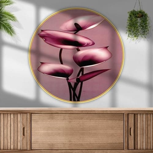 SAF Oval Floral Wall Painting | Elegant Pink Lily Flowers Artwork | UV Textured MDF Board with Golden Frame Look | Modern Wall Art for Living Room, Bedroom & Office Décor 23 Inch x 23 Inch
