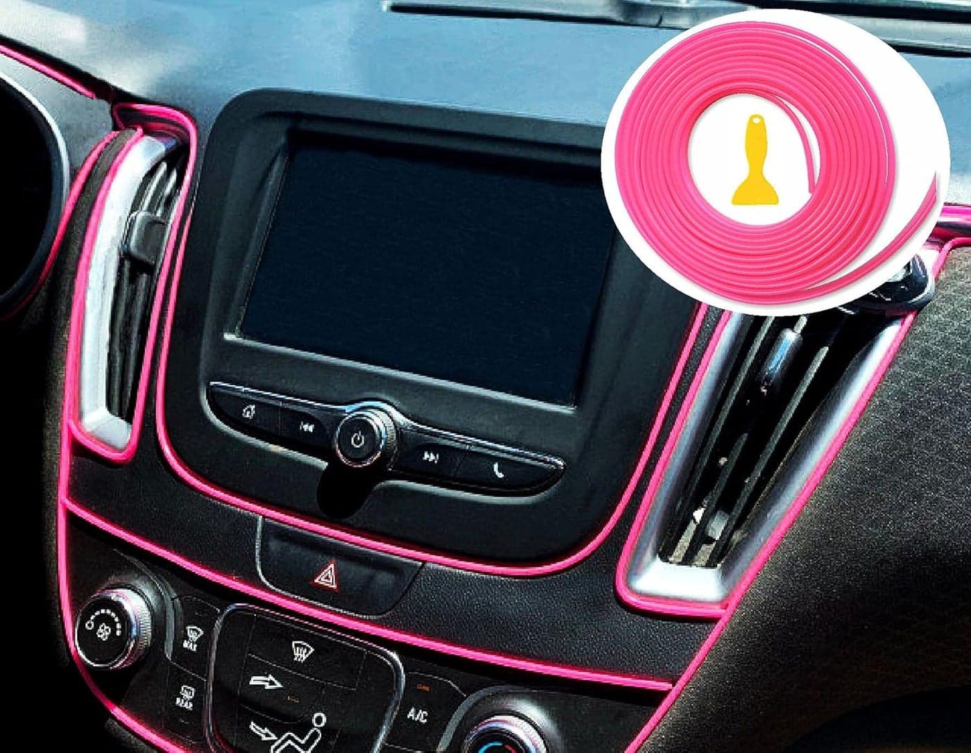 Mr.Brighton LED Pink Car Interior Decorative Molding Door Panel Gap Trim Strip (23Ft)
