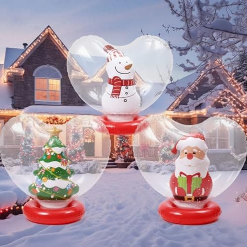 Jetec 3 Pcs Large Inflatable Christmas Ball with Base 24 Inch Snowman Christmas Tree Santa Claus Inflatable Outdoor Decorations Balls Xmas Blow up Ball for Yard Pool Garden Lawn Porch(Heart)