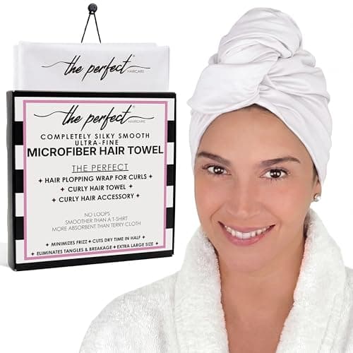 Microfiber Hair Towel Wrap for Women – Large Fast Drying Hair Towel with Patented Clip – Anti-Frizz, Super Absorbent, Silky Smooth Microfiber – Plopping Hair Wrap for Curly, Wavy & Straight Hair