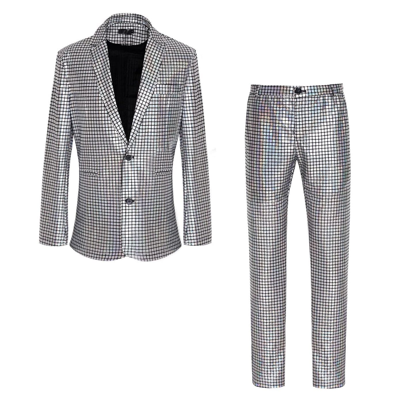 CARUHIF Mens 70s Disco Outfit Rainbow Suit Sequin Jacket and Pants Halloween Party CostumeZ2706M