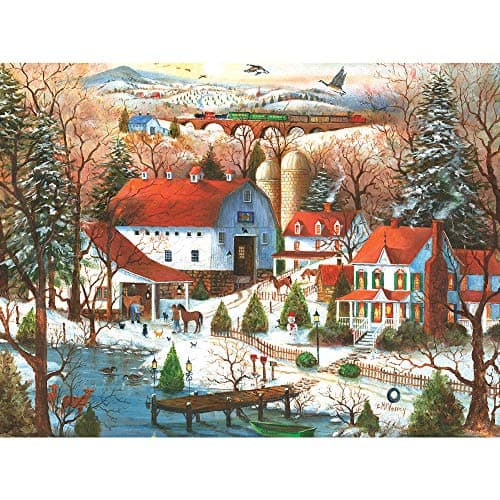 Bits and Pieces 1000 Piece Jigsaw Puzzle for Adults 20 x 27 The Farriers Visit 1000 pc Winter Snow Barn Farm Train Country Jigsaw by Artist Mary Ann Vessey