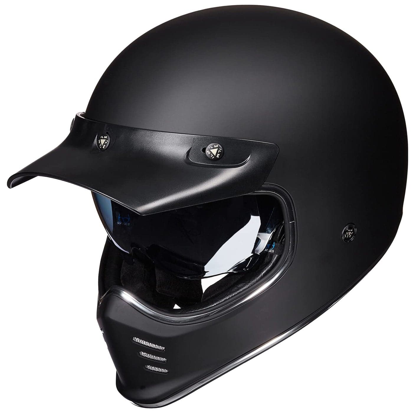 ILM Vintage Full Face Motorcycle Helmets for Adults Men Inner Visor Compatible for Moped ATV Cruiser Scooter DOT ECE Model Z502Matte Black L