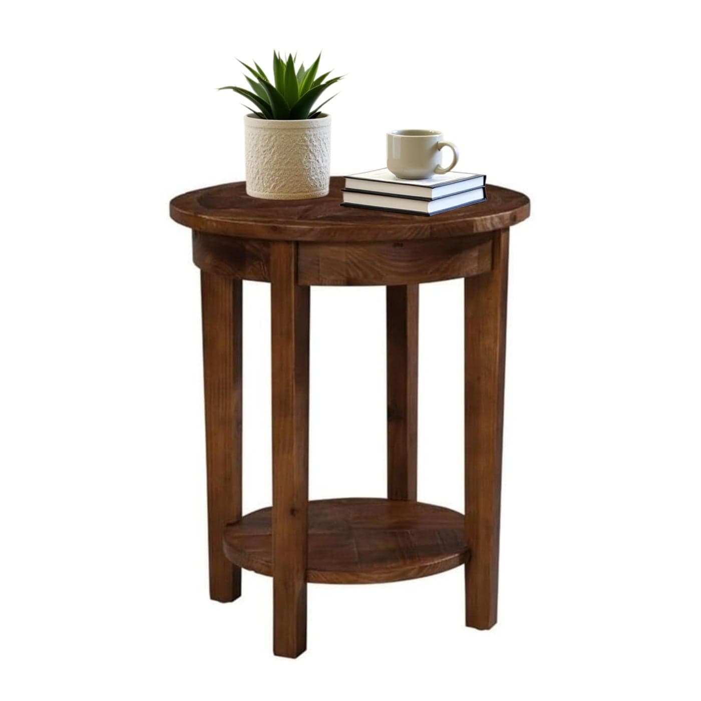 Alaterre Furniture Revive 20 Inch Modern Rustic Round End Table with Bottom Shelf for Storage and Unique Wood Characters L 20 x W 20 x H 24 Natural Finish