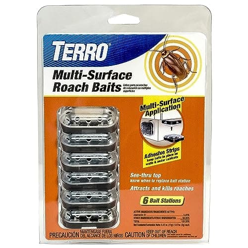 TERRO T500 Indoor Multi-Surface Roach Bait Stations - Indoor Cockroach Killer, 6 Bait Stations, Black