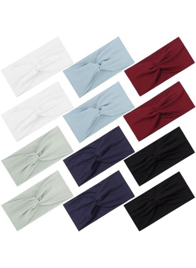 12 Pcs Stretchy Headbands for Women Absorbed Sport Headband Soft Twist Knotted Hairbands for Daily Life Yoga Workout Neutral Color 1