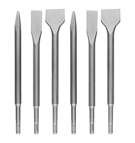 CertBuy 6-Piece SDS Plus Concrete Drill Bit Set - Rotary Hammer Bits Including Point Chisel, 20mm & 40mm Flat Chisels