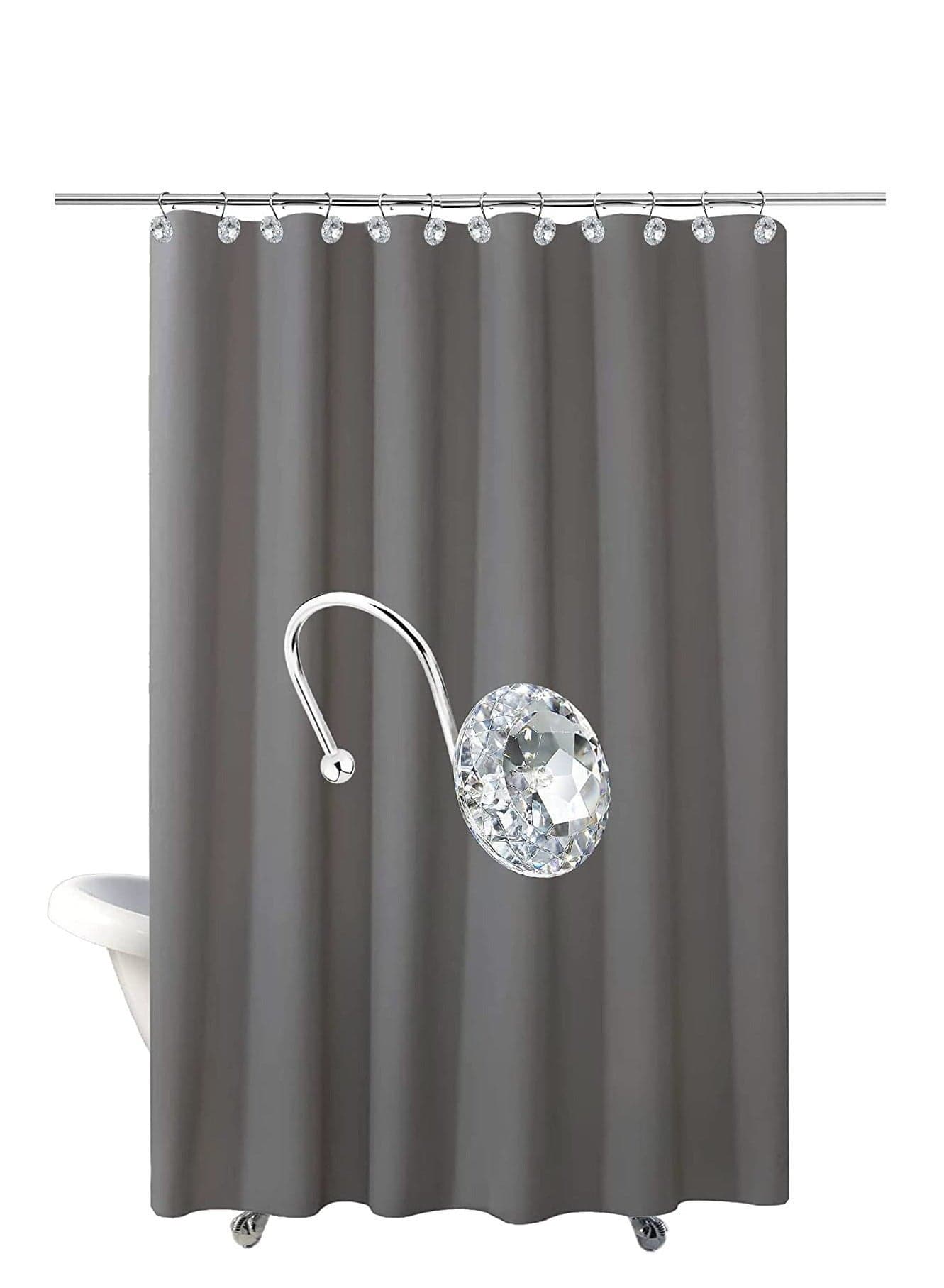 Shower Curtain Hooks Rings for Bathroom Stainless Steel Rust Resistant Decorative Rhinestones Hangers Luxury Crystal Curtains Clothing Towels 12PCS