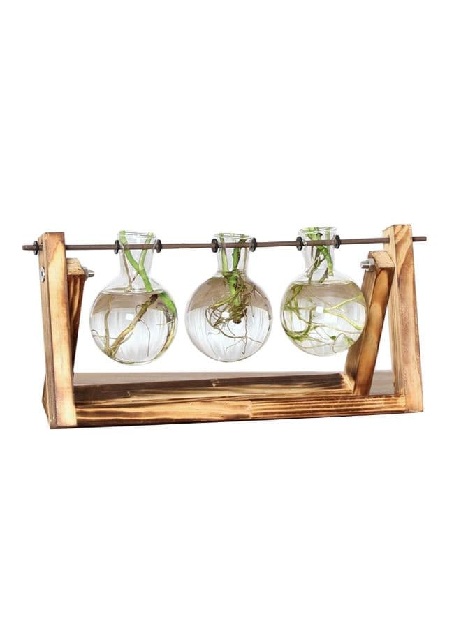 Clear Glass Bulb Vase on Retro Wooden Stand with Metal Swivel Holder