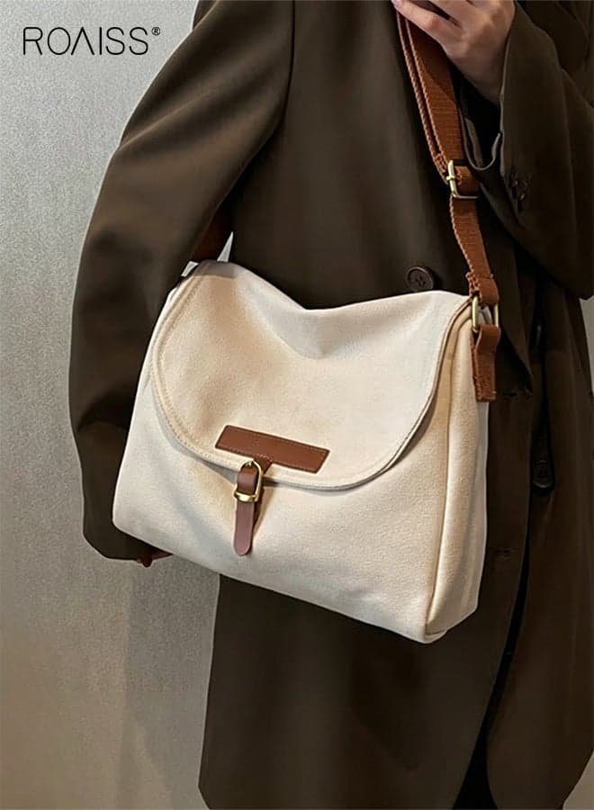 Women's Shoulder Bag, Canvas Tote Bag, Large Capacity Shoulder Crossbody Tote, Casual Solid Color Versatile Style, Adjustable Shoulder Strap, Ideal for Commuting/Women/College Students, White