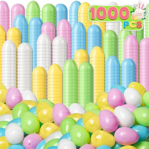 Duchong 1000 Count Plastic Easter Egg Bulk 24 Empty Pastel Suprise Eggs in 5 Colors Fillable Eggs with Hinge for Easter Hunt Basket Stuffers Fillers Party Favor Decorations