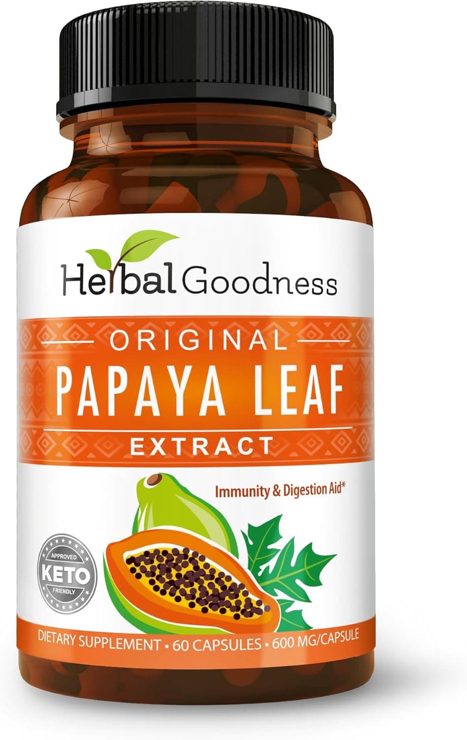 Papaya Leaf Extract Digestive Enzymes 10X Strength 60600mg Veg Capsules Blood Platelet Bone Marrow Spleen Support Immune Gut Super Digestive Health Made in USA by Herbal Goodness