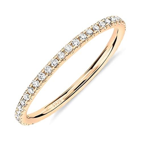 PAVOI 18K Yellow Gold Vermeil 925 Sterling Silver Stackable CZ Ring for Women | Thin Band for Stacking | Simulated Diamond Eternity Wedding Band | Size 7