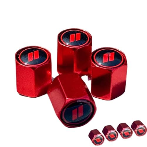 TACTILIAN Red Tire Valve Stem Caps for Dodge Tire Valve 4 Pack | Leakproof Aluminum Tire Valve Caps with Rubber O-Ring Compatible with Dodge Valve Stem Caps for Challenger, Charger, Ram, Durango