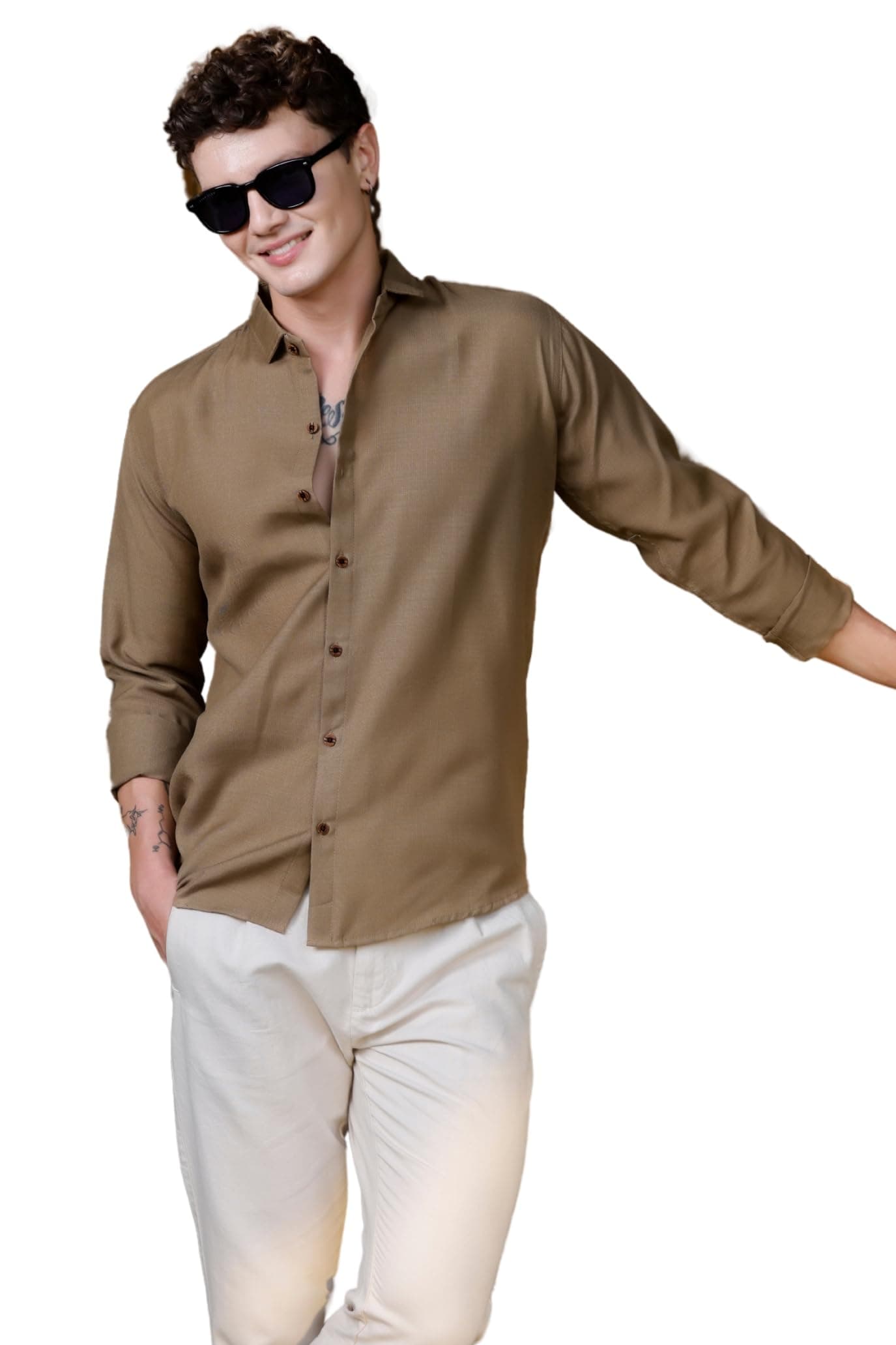 RAIZAX Linen Shirts for Men Casual Button Down Long Sleeve Shirt Solid Summer Beach Hawaiian Shirts (in, Alpha, M, Regular, Khaki)
