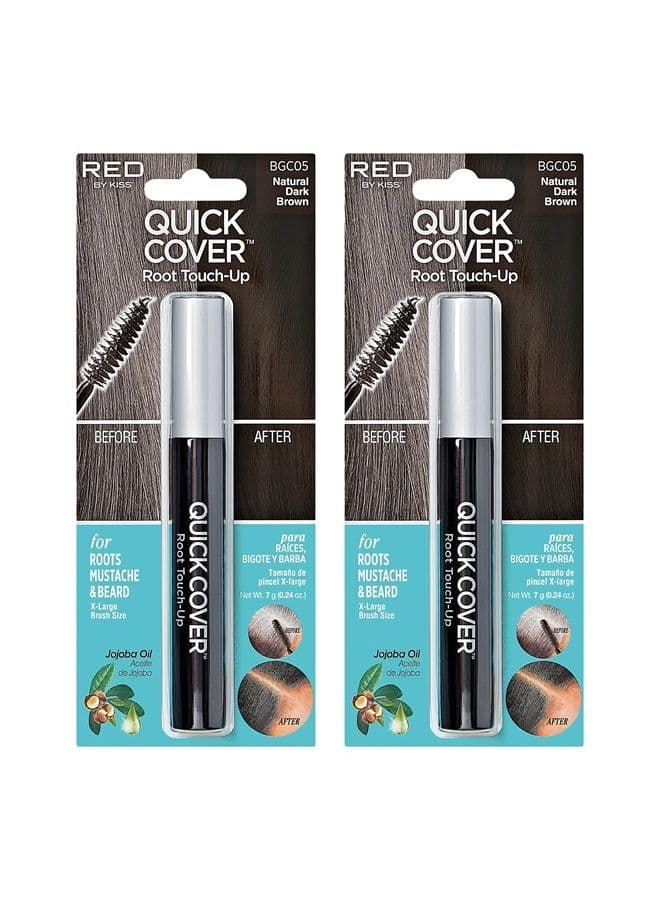RED by Kiss Quick Cover Root Touch Up Mascara 2PCS Water-Resistant Temporary Gray Concealer Cover Up Brush for Hair and Beard (Natural Dark Brown)