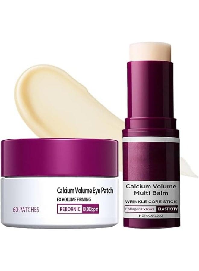 Eye Care Duo – Calcium Volume Multi Balm Stick + Hydrogel Under Eye Patches 60ea (30 Pairs), Hydrating & Smoothing Eye Treatment, Gentle on Skin, Travel-Friendly