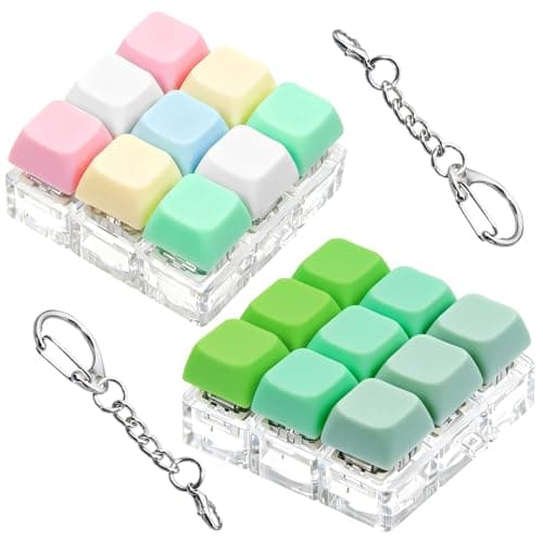 2 Pack 9 in 1 Keyboard Fidget Toy Keyboard Fidget Keychain AntiStress Keyboard Decompression Button Finger Clicker Toys Stress Relief Fidget Valentines Gifts Stuffers for Kids Women Mix Green