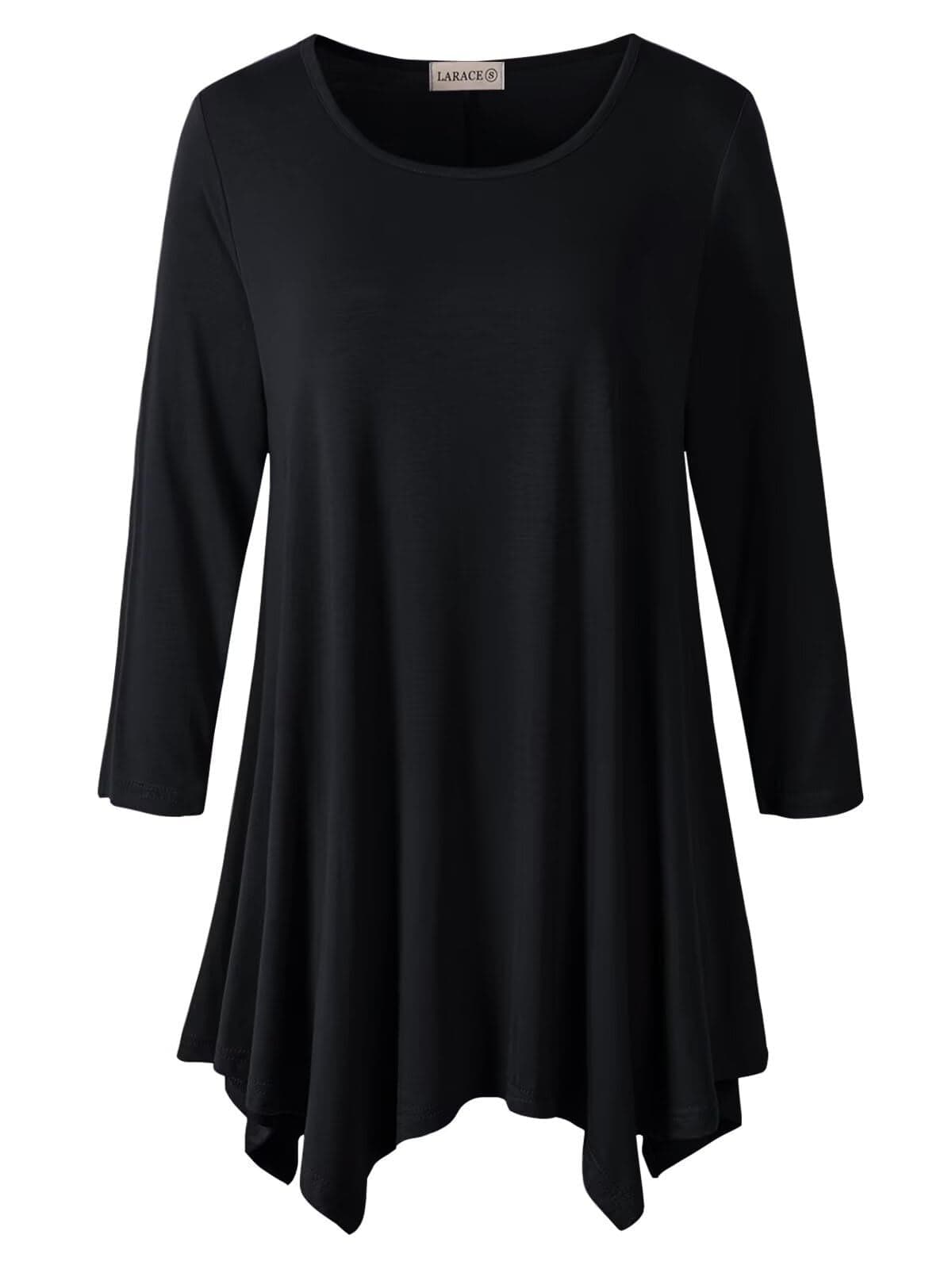 LARACE Plus Size Tops for Women 3/4 Sleeve Shirts Tunic Tops Loose Fit Basic Lady Clothes (2X, Black)