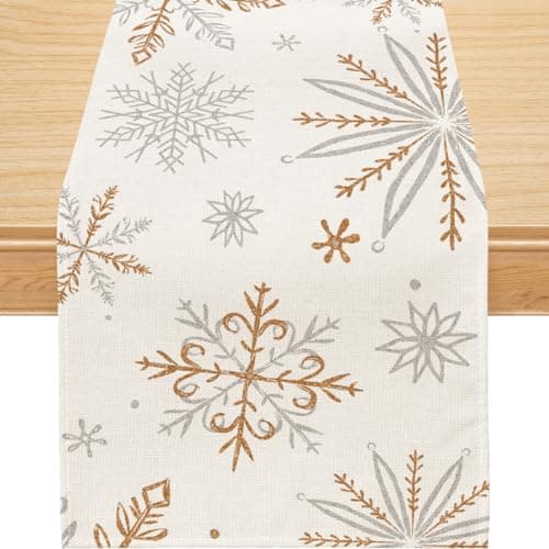 Siilues Christmas Table Runner, Snowflake Decorations Christmas Runner for Table Seasonal Chriatmas Winter Holiday Decor for Indoor Outdoor Dining Table Decorations 13x108 Inch