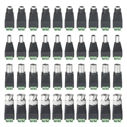 WMYCONGCONG 20 PCS 2.1x5.5mm Female and Male DC Power Adapter Connector + 20 PCS Camera Video BNC Male and Female Balun Connector for Coax Cat5 CCTV