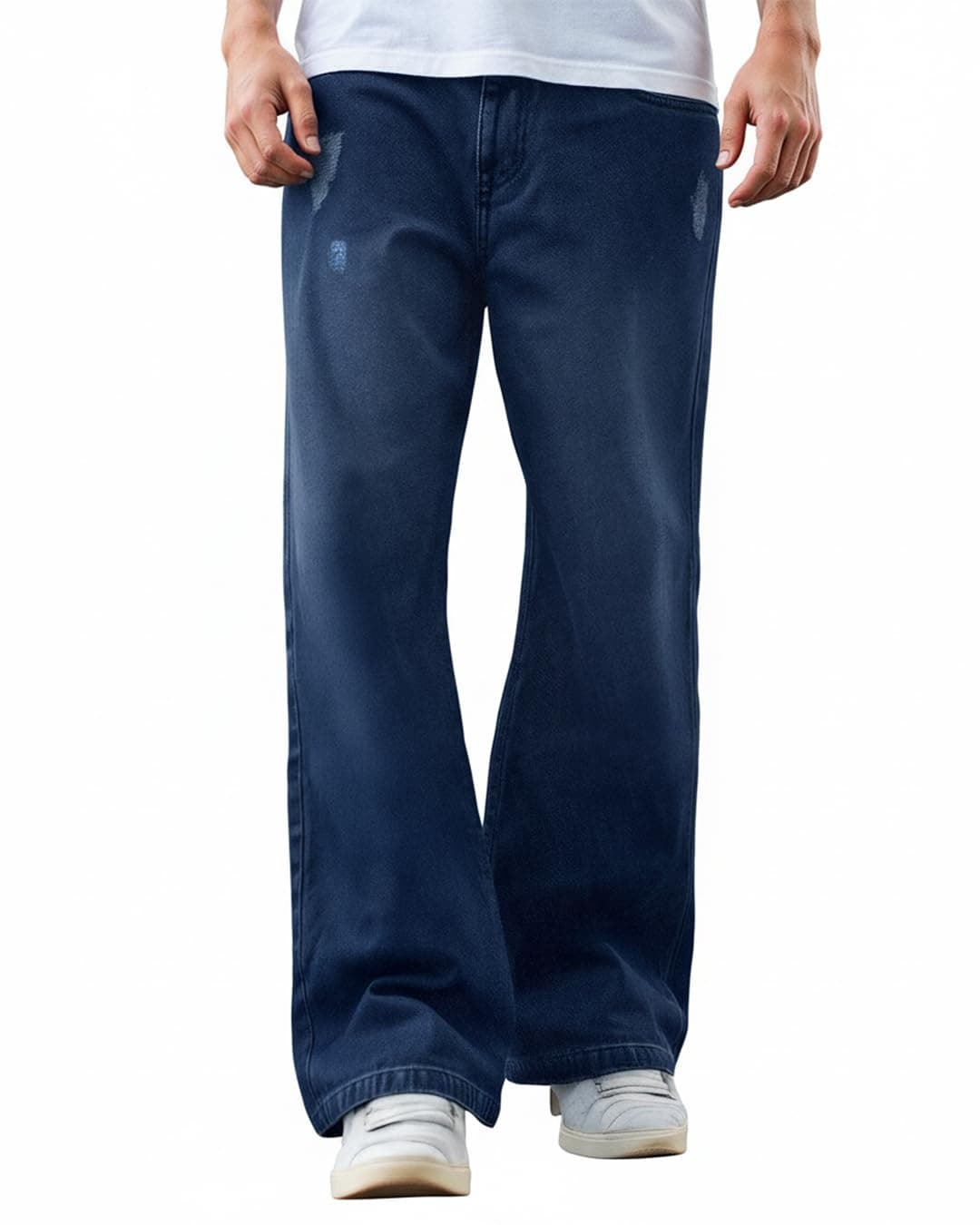 Bewakoof Men's Solid Wide Leg Cotton Baggy High Rise Jeans_624688_Blue_30