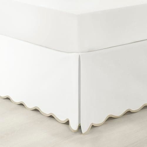 Lush Decor Coastal Chic Scalloped Edge LinenTextured Bed Skirt Single Queen Neutral White White Bed Skirt Queen Size Coastal Decor Wrap Around Bed Skirt