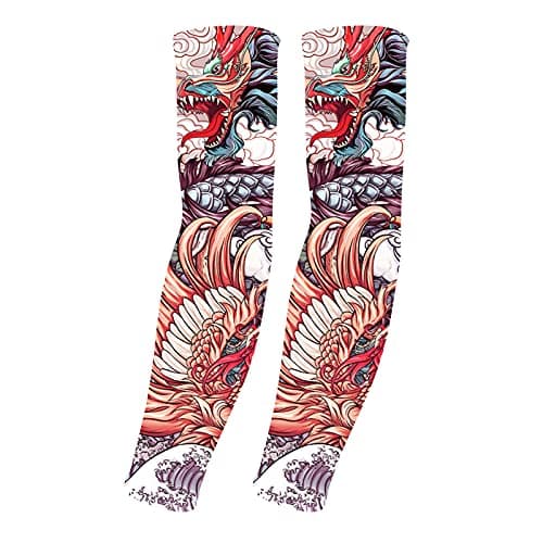 AHXN UV Sun Protection Arm Sleeves for Men & Women-UPF 50+ Sports Compression Cooling Sleeve-Unique TATTOO SLEEVE gift (Dragon and phoenix)