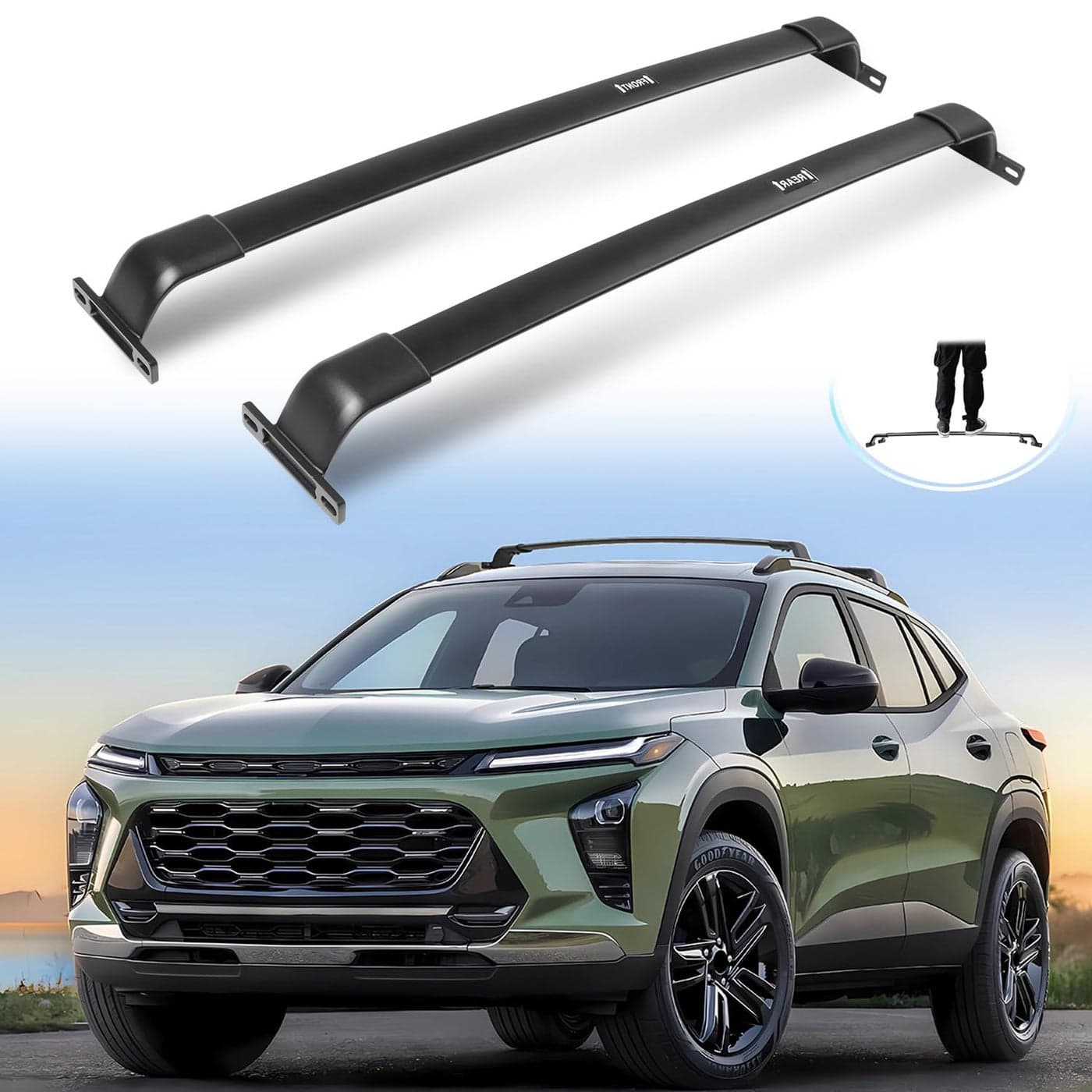 SNIXWOO Enhanced 220LBS Roof Racks Fit for 2024 2025 Chevy Trax 2RS ACTIV LT Easy Installation Cross Bars for Kayak Snowboard Surfboard Bike Canoe Ski Cargo Rooftop Accessories