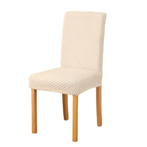 Styleys Jacquard Chair Cover Stretch Removable Washable Dining Chair Cover Protector Seat Slipcover (Pack of 1, Ivory, JDMC1)