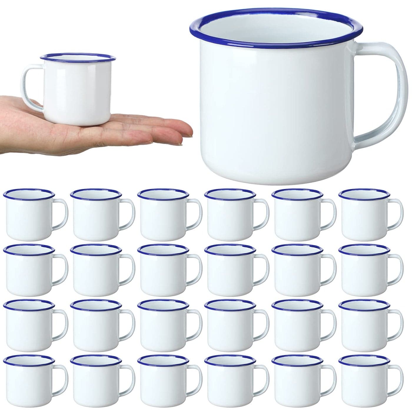 Yinder Mini Enamel Camping Coffee Mugs Metal Small Classic Portable White Campfire Mugs Bulk Vintage Cups with Handle for Coffee Tea Picnic Travel Indoor Outdoor Activities 24 Pcs4 oz