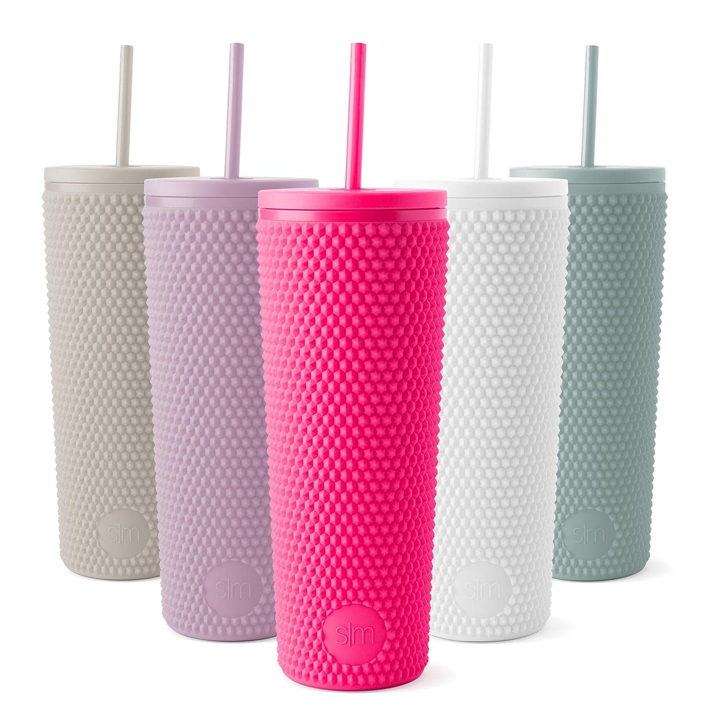 Simple Modern Plastic Matte Studded Tumbler with Lid and Straw | Reusable BPA Free Iced Coffee Cups Double Wall Smoothie Cup | Gifts for Women Men Him Her | Classic Collection | 24oz | Raspberry Vibes