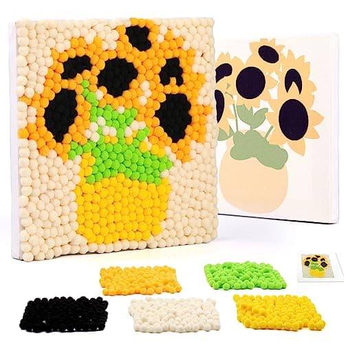 Veroave Pom Pom Painting Art Kit for Adults Perfect Pompom Painting Kit Colorful Pom Poms and Supplies Included Pom Pom Paintings on Paint CanvasSunflower