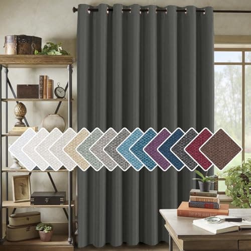 HVERSAILTEX Room Darkening Linen Curtain for Sliding Door Extra Wide Primitive Burlap Textured Linen Room Divider Curtain for Living RoomPatio 9ft Tall by 85ft Wide Heather Charcoal Gray