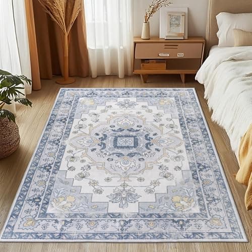 MOSISO 5x7 Area Rug for Living Room Washable Area Rug NonSlip Vintage National Area Rugs Low Pile Carpet Faux Wool Rectangular Area Rugs Carpet for Living Room Bedroom Dining Room Home Blue