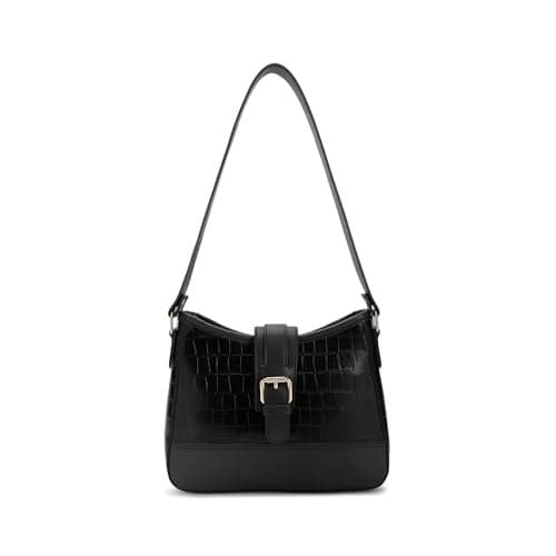 Fastrack Cherry on Top Shoulder Bag for Women | Medium Size with Buckle Lock, Top Zip Closure & Inner Access Pockets | Trendy Croco-Textured Everyday Shoulder Bag