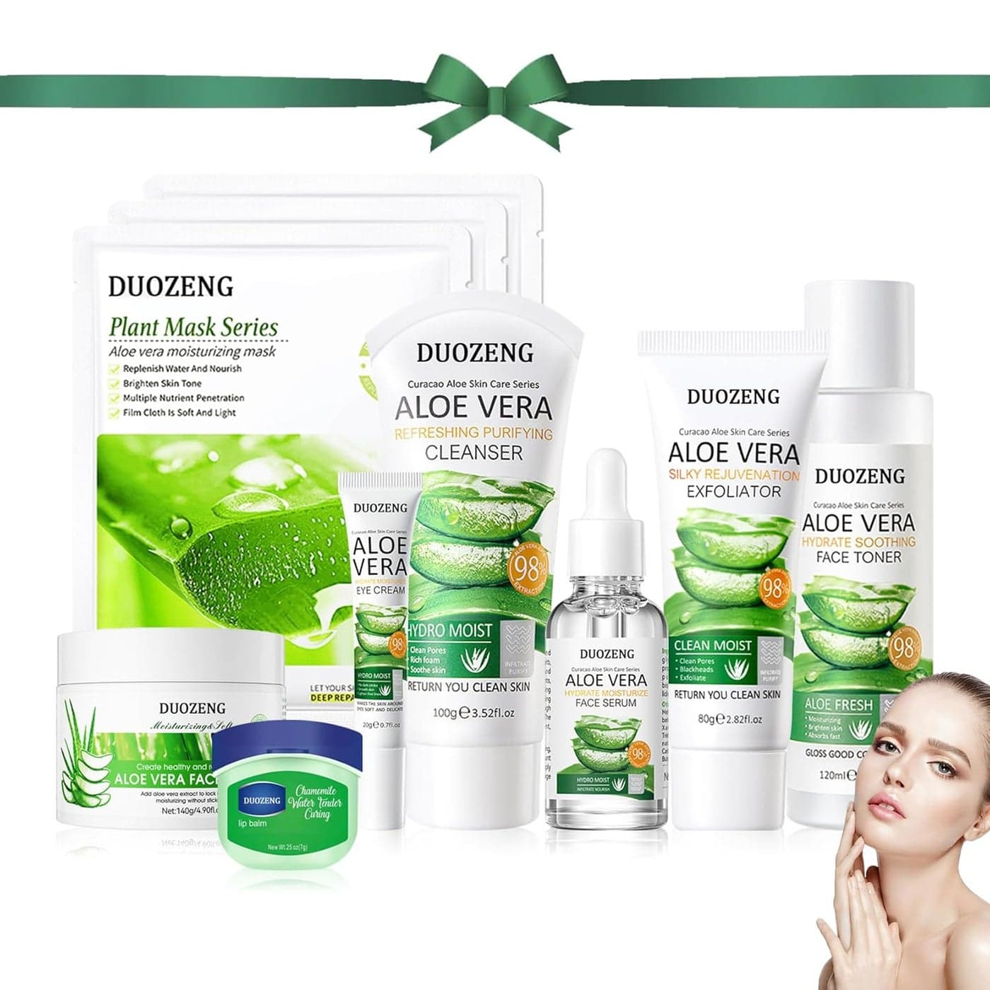10Pcs Skin Care KitSkincare Gift Set with Facial CleanserTonerSerumEye Cream Face CreamExfoliating GelSleeping Lip Mask 3 Pcs Aloe Vera Mask Kit for Women