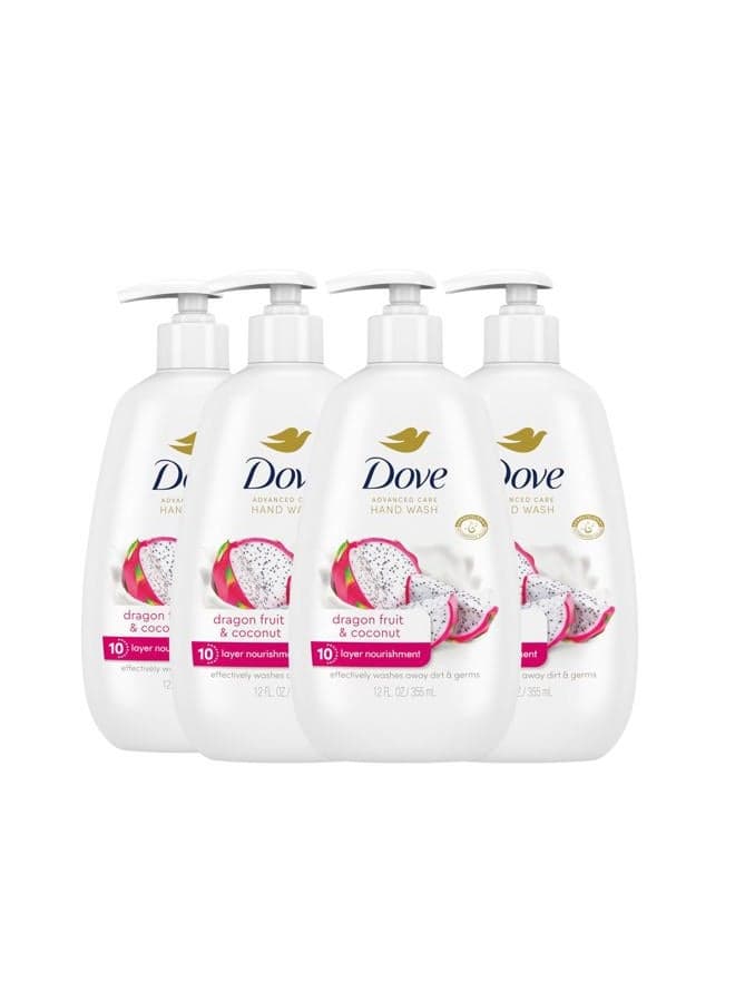 Advanced Care Hand Wash 4 Count for Effectively Washing Away Dirt & Germs, Dragonfruit & Coconut with 10-Layer Nourishment