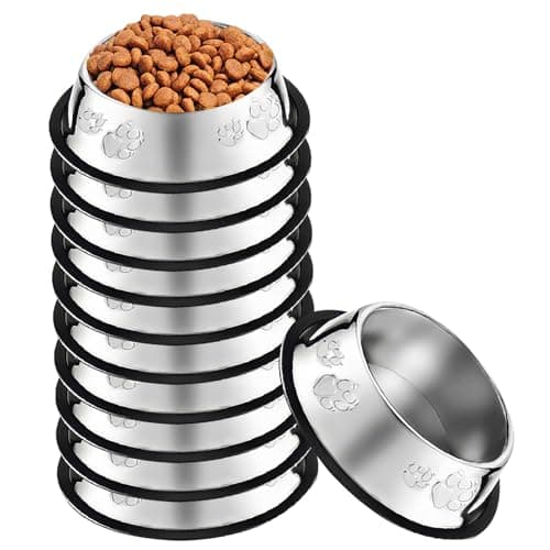 Olutacot 10 Pcs Stainless Steel Dog Bowl Pet Feeding Bowl with Rubber Base NonSlip Pet Dishes Metal Dog Bowls Pet Food and Water Bowls for Small Medium Animals Kitten Rabbit 7 oz