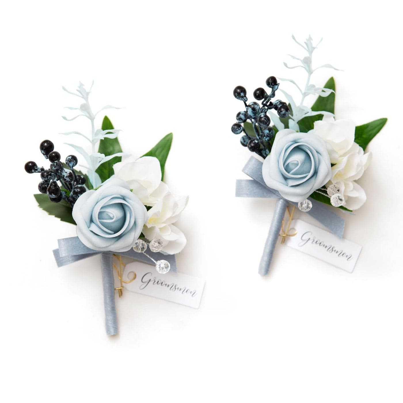 Lings Moment Boutonniere for Men 2pcs Groom Groomsmen Guest Boutonniere Artificial Flowers for WeddingPromHomecoming etcLight Blue White