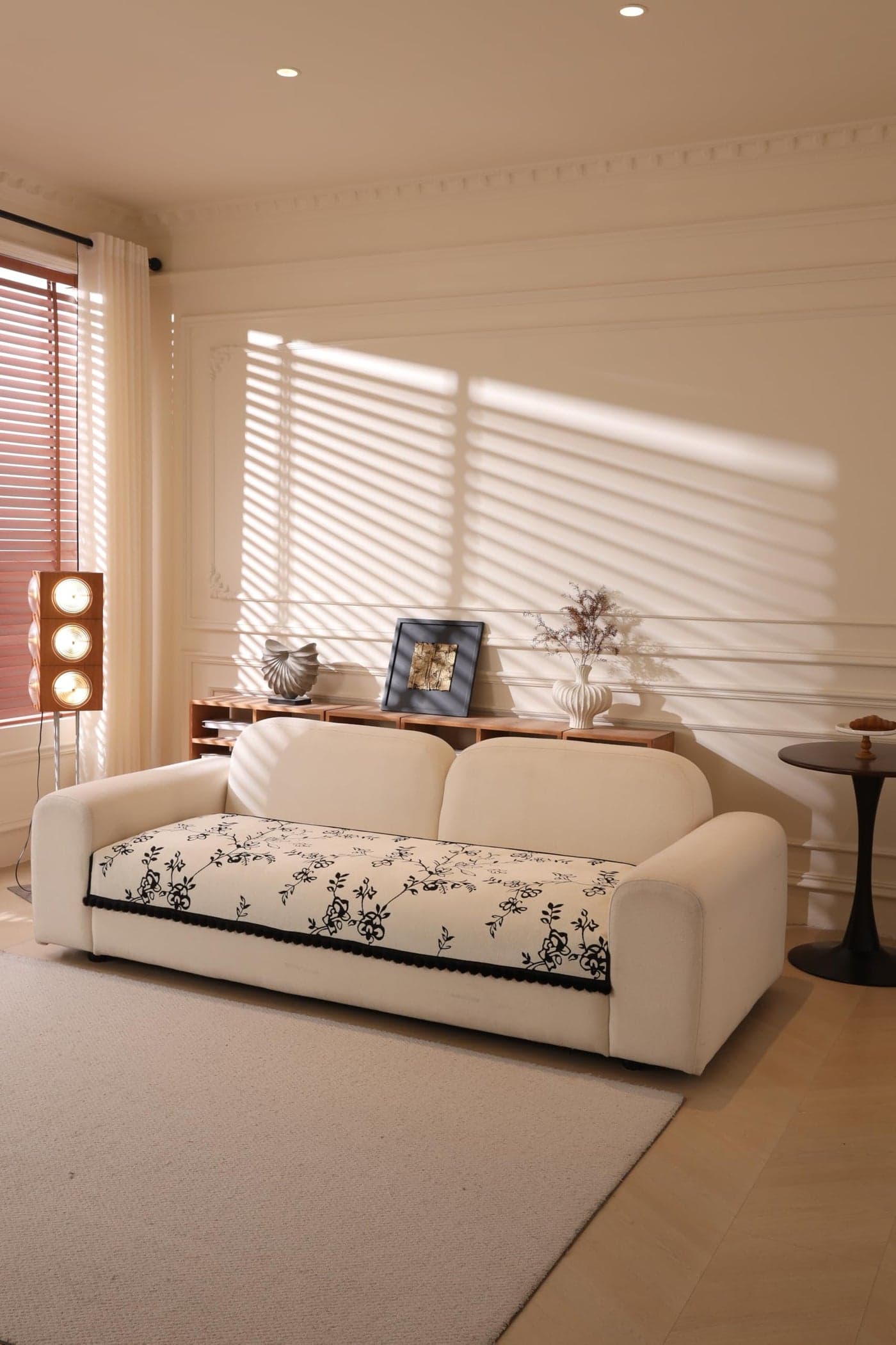House of Quirk Modern Style Sofa Cover with Fur Ball Chenille Couch Covers for L Shape and 1/2/3/4 Seater Sofa Non Slip Washable Sofa Slipcover Furniture Protector (70x210cm, White Floral)